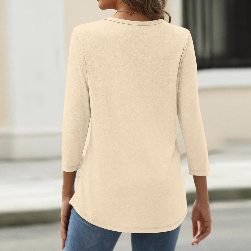 Women's Fashionable Casual Three-Quarter Sleeve 250th Anniversary Independence Day Print Neck Sweater