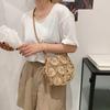 Yogodlns Handmade Summer Beach Women Straw Shoulder Bag Ladies Round Hollow Travel Daily Woven Handbag Holiday Knit Cotton Linen