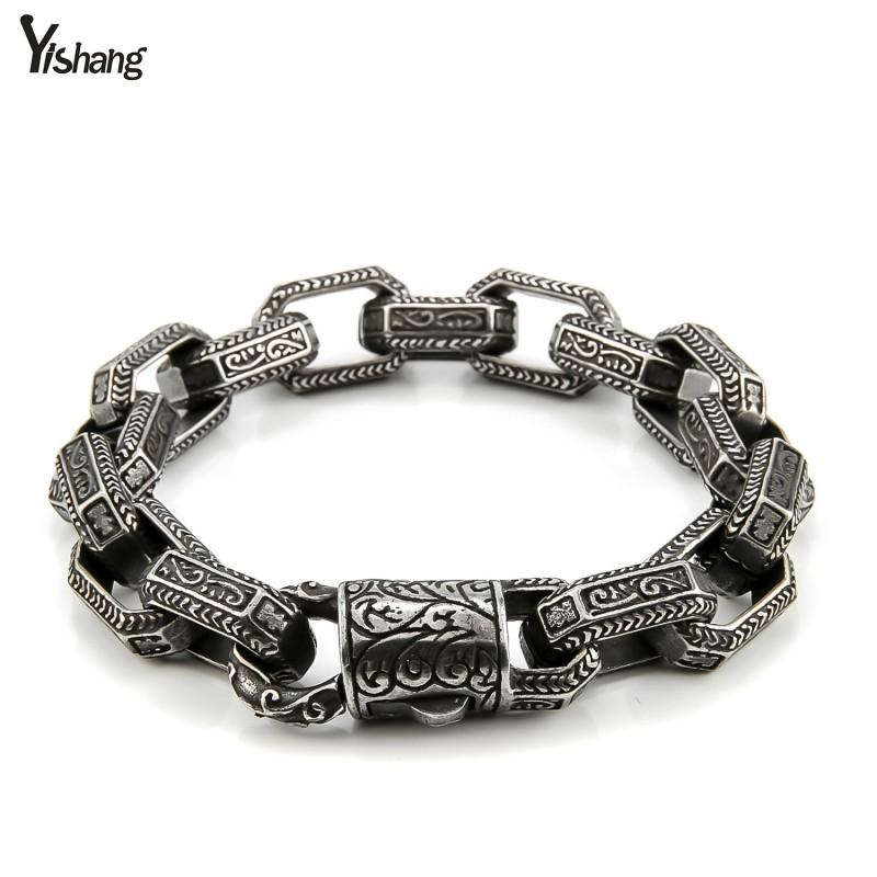 Titanium Steel Punk Style Mens Bracelet With Retro Geometric Black Oxidized Antique Finish