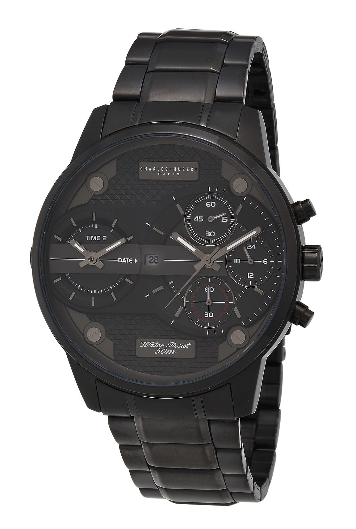 

Charles-Hubert Paris Dual Time Chronograph Date Watch 4008-B Men s Black