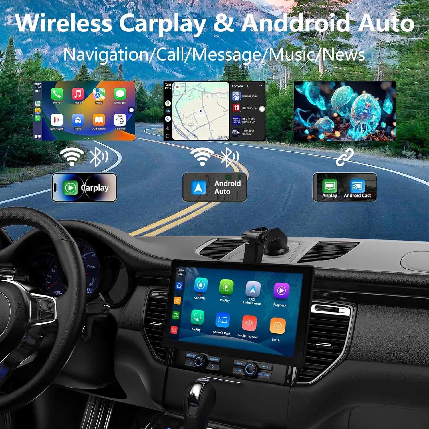 

9 Inch Wireless CarPlay Android Auto Car Player with 4K Camera, Backup Camera, Voice Control, BT, FM, MirrorLink United States
