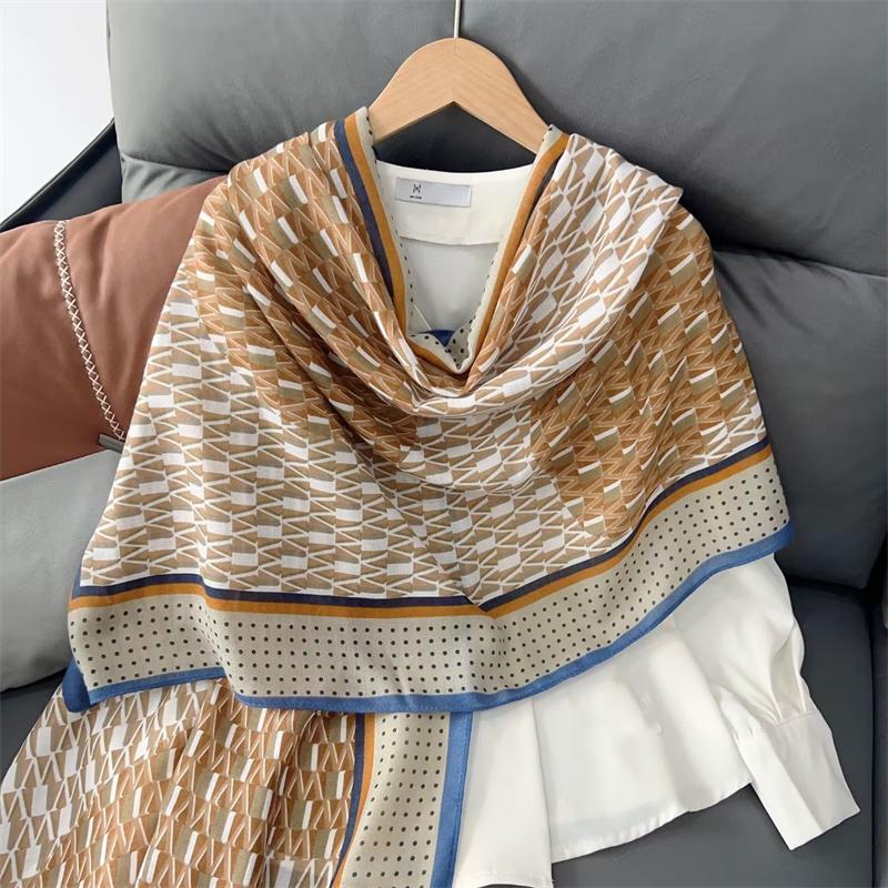 New Cotton Linen Scarf Versatile Printing Long Scarf Spring Autumn Korean Style Shawl Outerwear Warm Fashionable Women'S