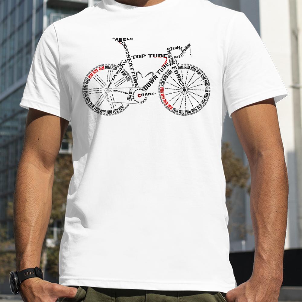 Anatomy of a Bike Alphabet Style Mountain Bike Print T-Shirts Men Summer Breathable Short Sleeves Loose Oversized Tee Unisex