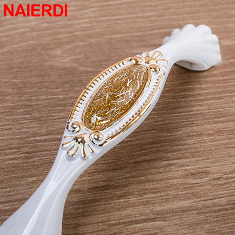 NAIERDI White Ceramic European Cabinet Handles Aluminum Alloy Door Kitchen Knobs Cabinet Pulls Drawer Knobs Wardrobe handle