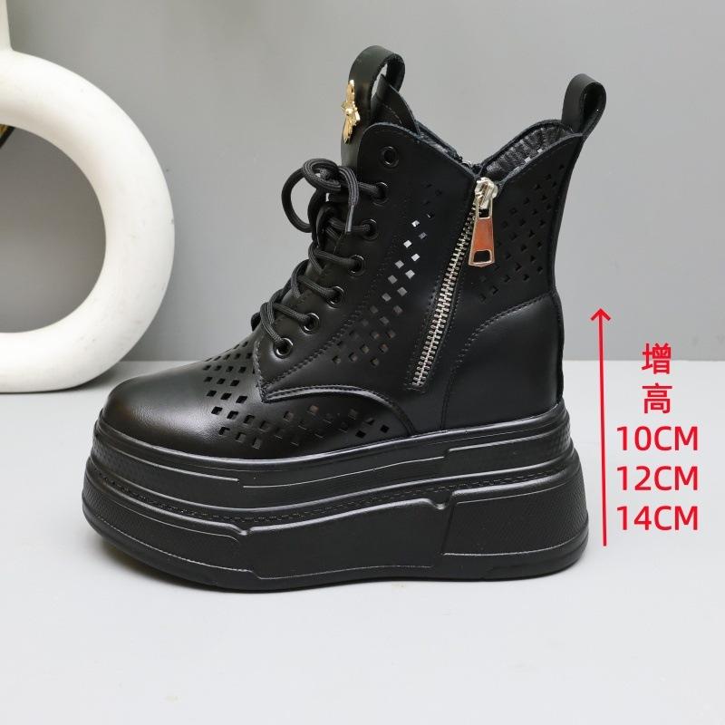 White hollow breathable Martin boots women's thick-soled inner height-increasing short boots versatile small handsome boots