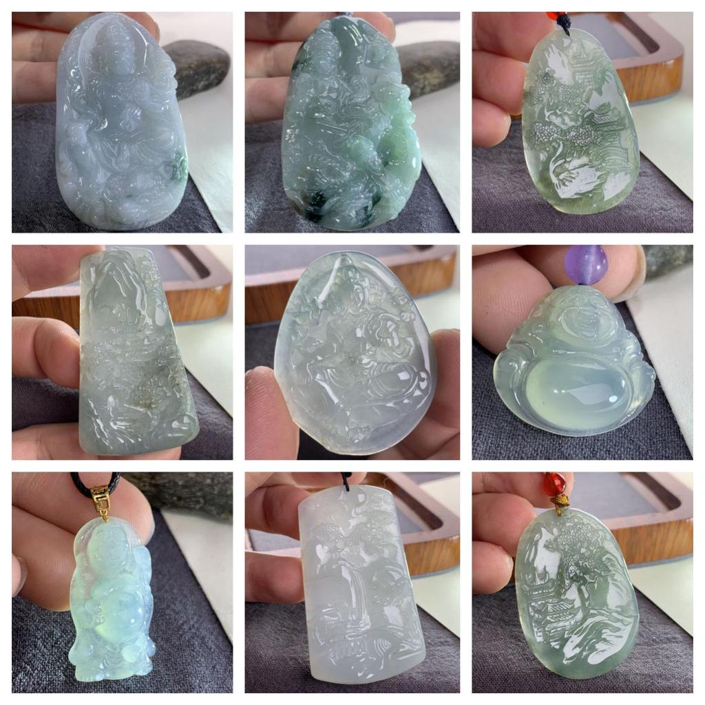 A-Grade Ice-Type Myanmar Jade Hand-Carved Pendant with Landscape & Buddha for Auspicious Gifts