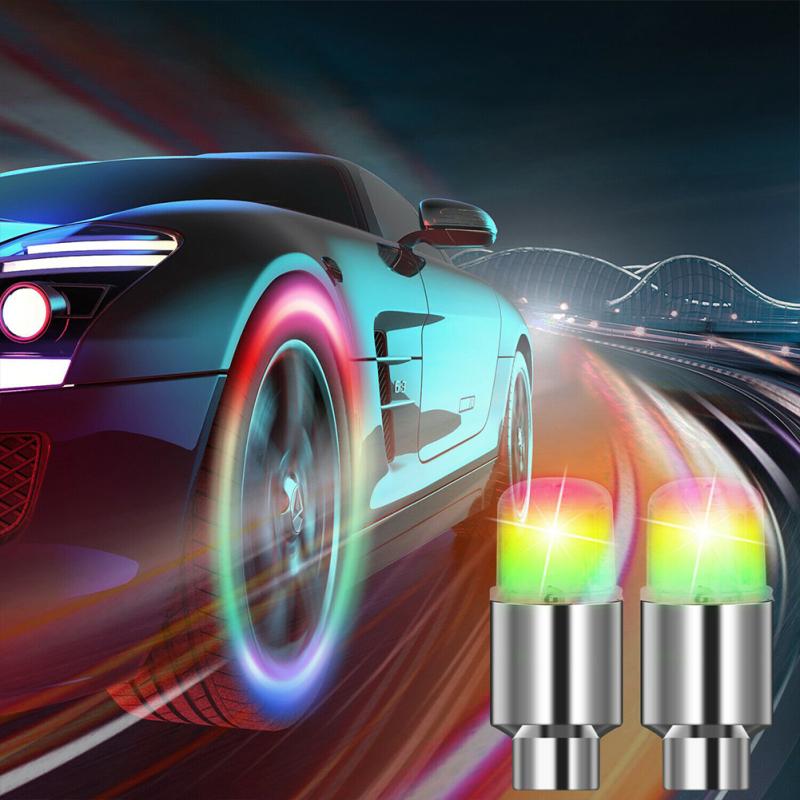 2 Stück Auto Rad Reifen LED Licht Bunte Ausrüstung Ventil Lampe Luftventil Schaftkappen Abdeckung Zubehör