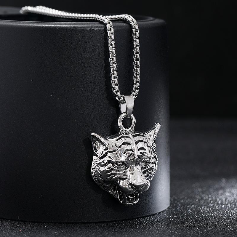 Year of the Tiger Tiger Head Titanium Steel Necklace Men's and Women's Trendy Cool Long Hip Hop Retro Personality Zodiac Pendant Birthday Year Jewelry
