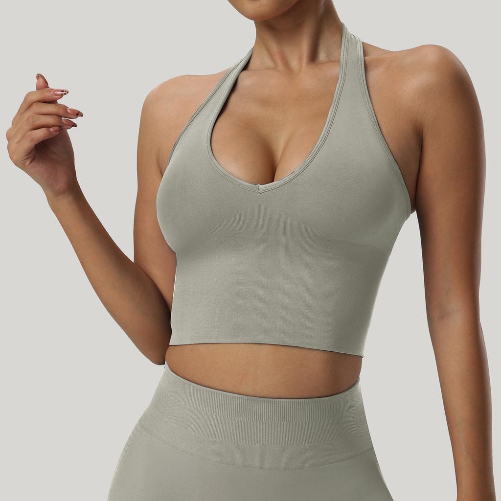 Breathable Back And Neck Hanging Yoga Bra, Shockproof Outdoor Fitness Top, Seamless Sports Bra For Women