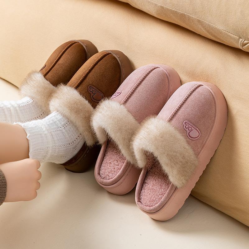 Winter plush cotton slippers women's winter plush thickened non-slip bottom warm indoor home thick bottom outer wear fluff mop