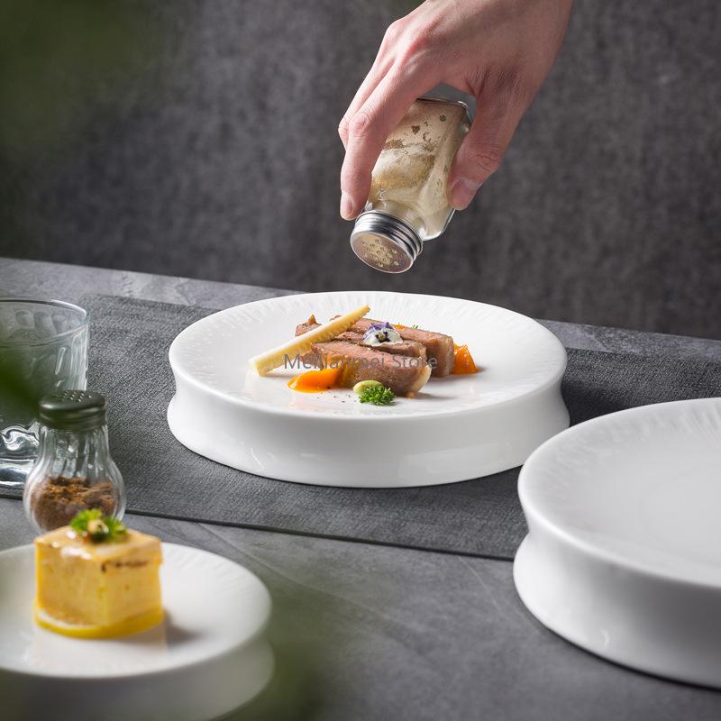 White Ceramic Disc High End Restaurant Dessert Plate Round Cold Dish Plate Pre Dinner Appetizer Plates Tableware Dinner Plates