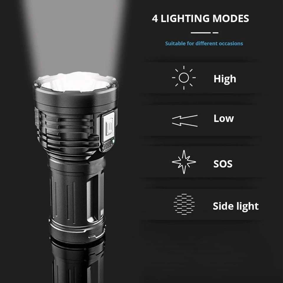 Strong LED Flashlight with Built-in Battery Rechargeable COB Side Light Multifunctional Waterproof Camping Tactical Flashlight