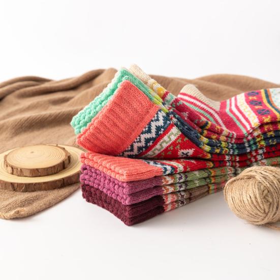 5 Paar Weihnachtssocken für Damen, hochelastisch, dick, weich, Kälteschutz, Winter, warm, mittlere Röhre, Damensocken