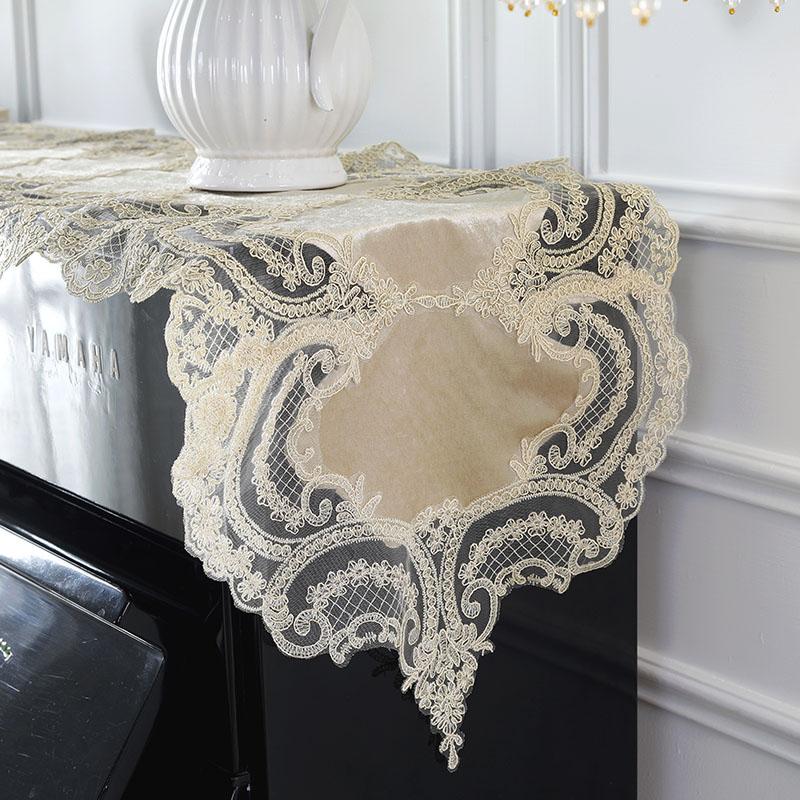 Piano Cover White Elegant Gold Velvet Table Flag Modern Piano Cloth Table Runner Embroidered Piano Covers European Lace Keyboard