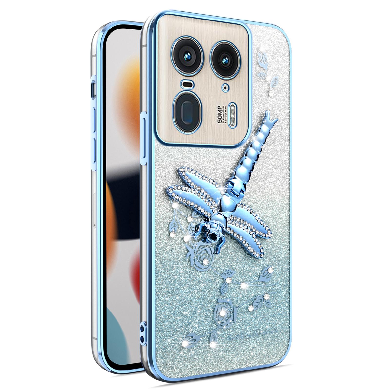 

KADEM For Motorola Moto X50 Ultra 5G/Edge 50 Ultra 5G Case Dragonfly Kickstand TPU Flowers Glitter Phone Cover Blue