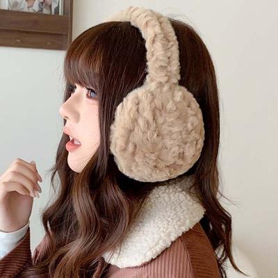 Plush Foldable Ear Cover Windproof Winter Thicken Earflap Fashion Solid Color Earmuffs  Women