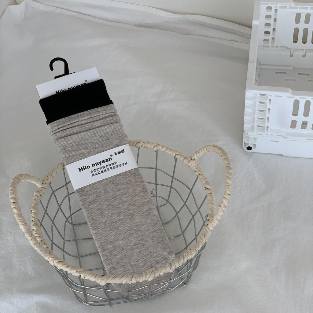 Essential Contrast Color Ribbed Cotton Mid-Calf Socks - Four-Season Japanese Style for Women