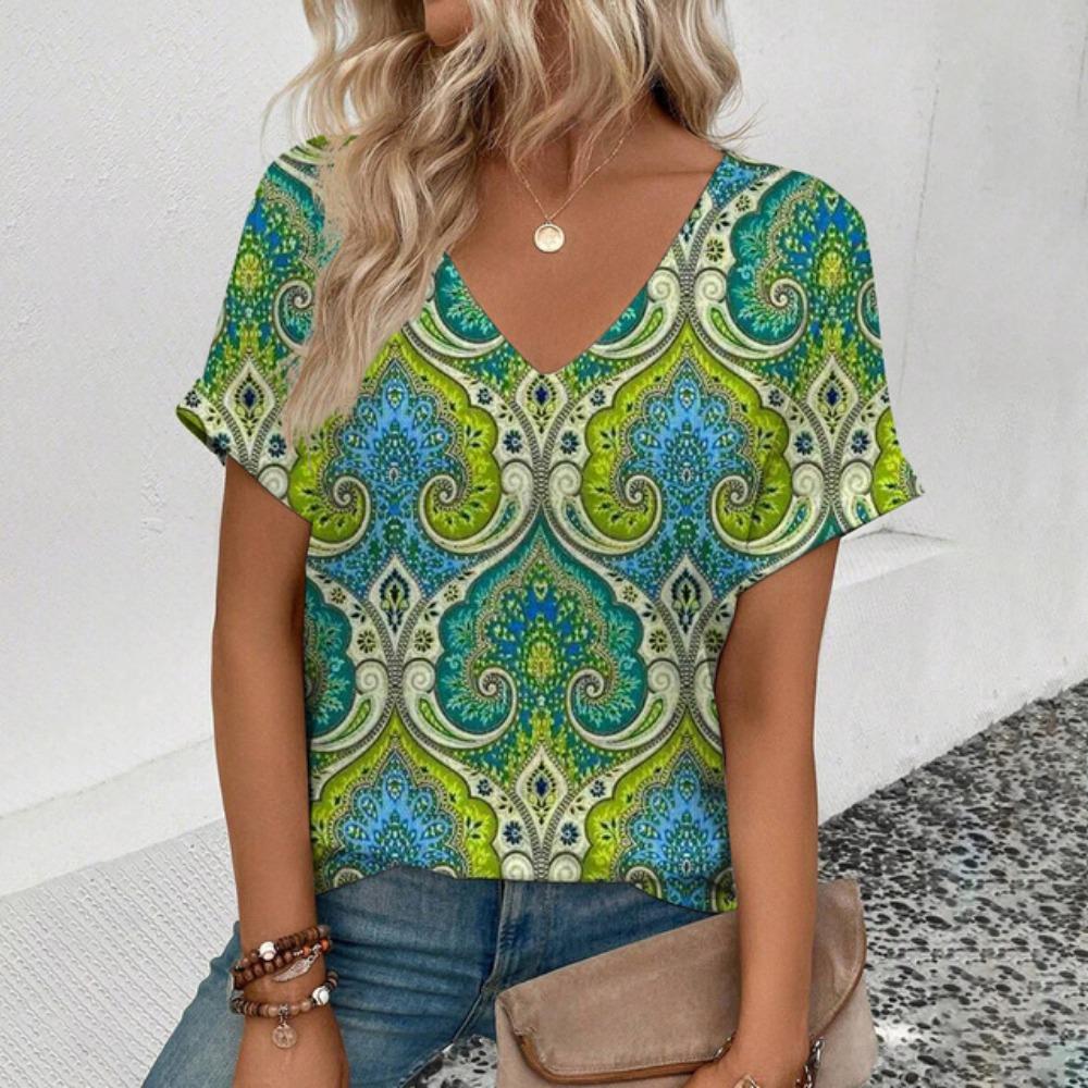 

Элегантная женская футболка с V-образным вырезом, модный цветочный узор, популярная женская футболка с 3D-принтом, женская футболка с коротким рукавом в стиле ретро для отдыха 3XL