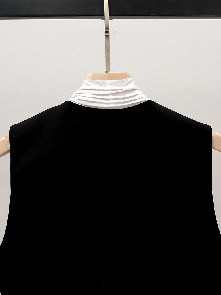 S Family Autumn French Hepburn Color Block Ribbon Bow Short Loose Vest Top