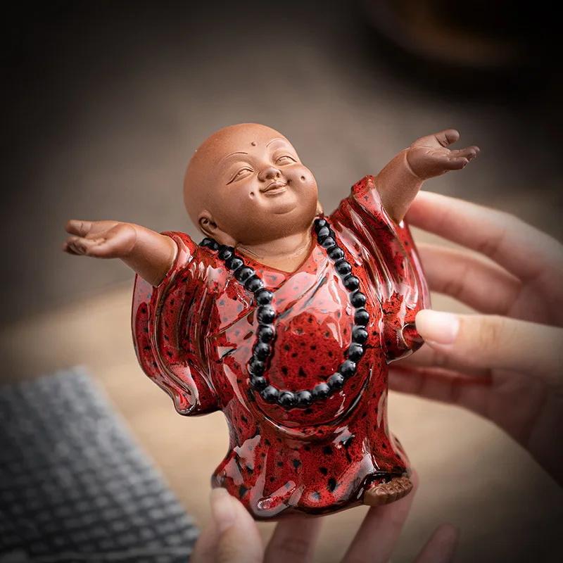 Ceramics Meditation Little Monk Statue- Chinese Characteristic Decorative Home, Room, Office Decoration Buddhist Gift