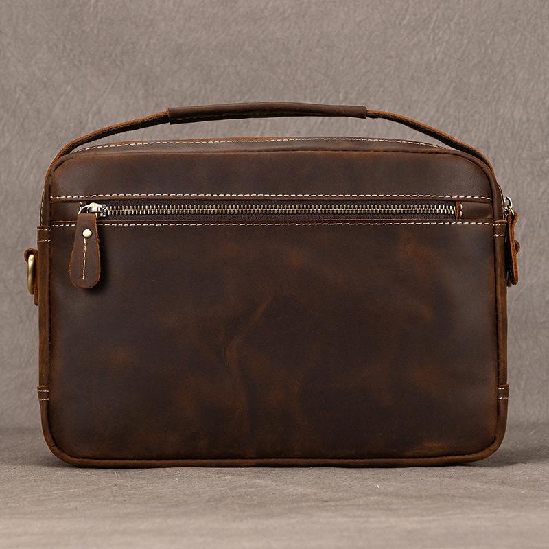 Crazy Horse Leather Shoulder Bag, Men's Multi-purpose Crossbody Bag, Genuine Leather Retro Commuting Bag, Casual Handbag