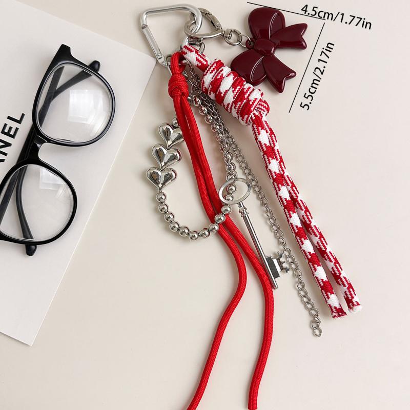 1 Piece Handmade Love Bow Weaving Rope Keychain Creative Simple Diy Rope Pendant Y2K Tassels Trendy Accessory Gifts