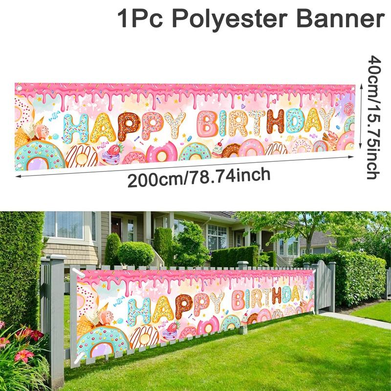 Donut Theme Party Backdrop Banner Happy Birthday Party Decor Photo Booth Background Baby Shower Girl Hanging Flag Backdrop Props
