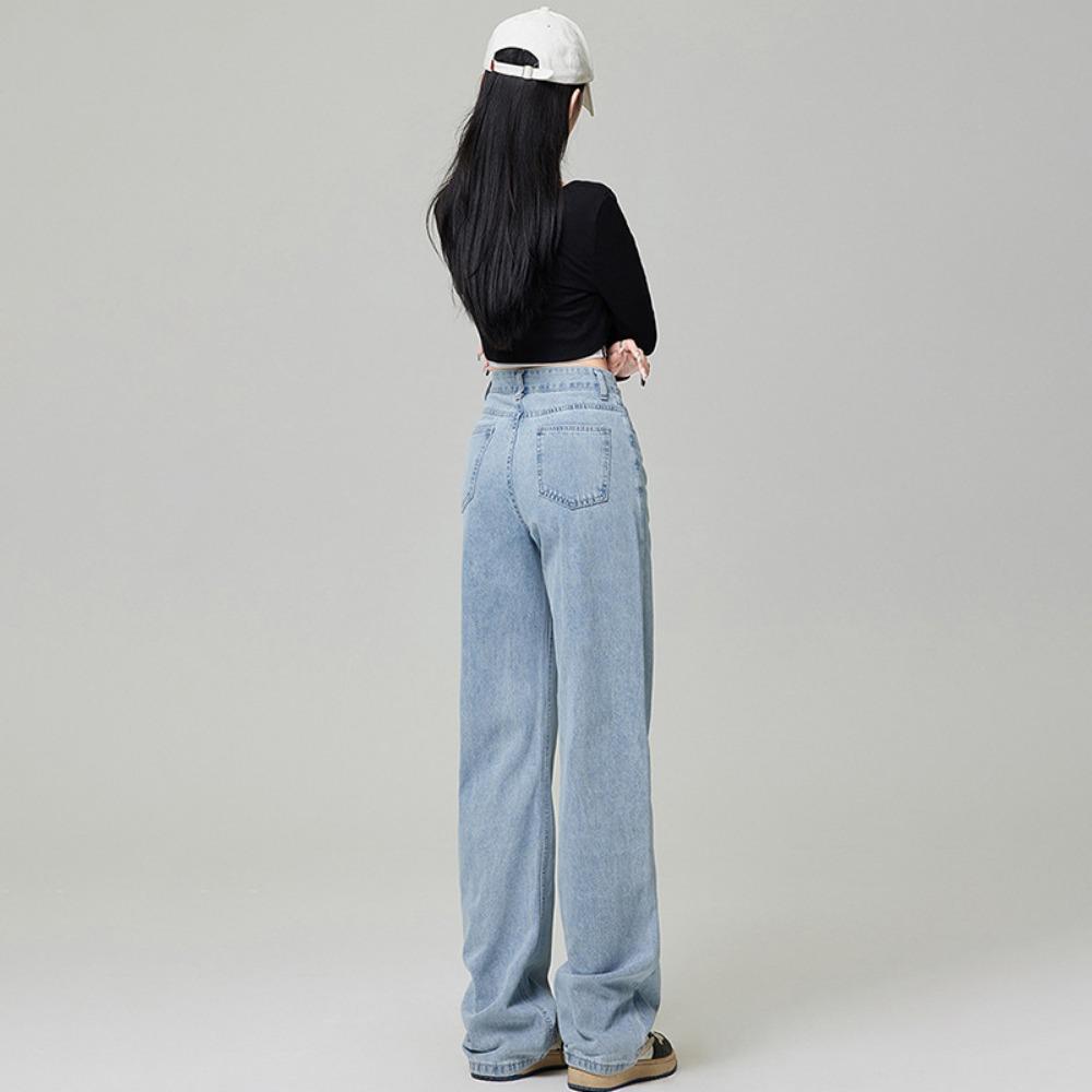 Frühling und Herbst Neue Drop Weitbein Mop-Jeans Damen Koreanische Hohe Taille Gerade Bedecken Skinny Denimhosen