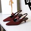 Korean Style Pointed One-Length Strap Back Empty Shoes Comfortable Low Heel Single Shoes Shallow Mouth Wine Glass Heel Silk