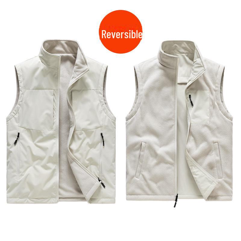 

Мужской двусторонний жилет с воротником-стойкой: Повседневная модель на осень/зиму, двухсторонняя, с бархатом, идеально подходит для фотосъемки на открытом воздухе, рыбалки и занятий спортом. XL слоновая кость