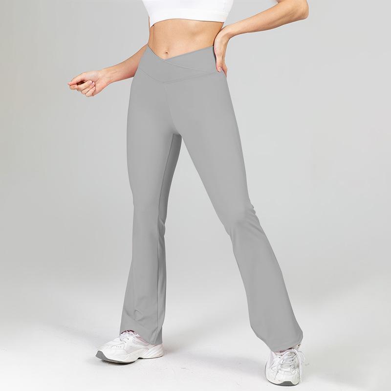 Sheer-effect Flared-leg Pocket Yoga Trousers: High-waisted, Bum-lifting, Slimming, Stretchy Fitness Trousers; Flared Wide-leg Sports Trousers