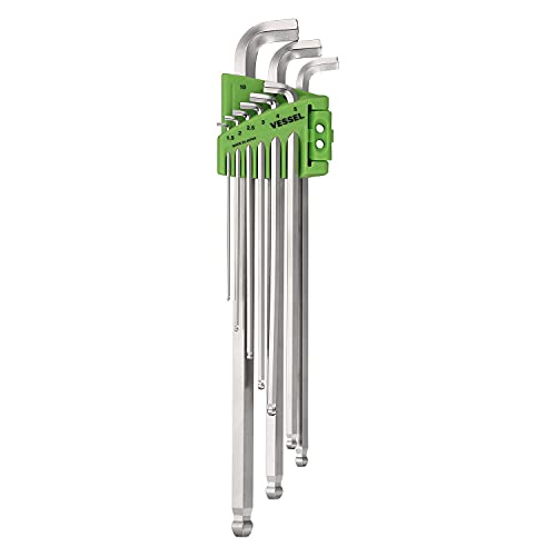 VESSEL 8209BP-L Hexagonal Ball Point L-Wrench, 9-Piece Set, Short Shank, Long Type