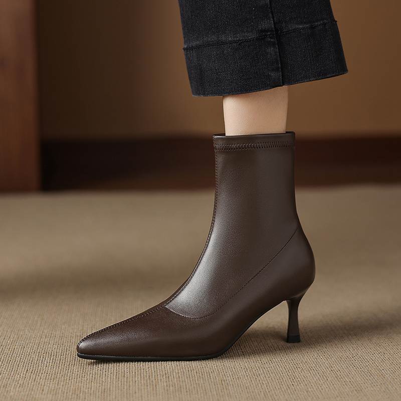 Krazing Pot Microfiber Pointed Toe Thin High Heels Modern Boots Size 42 Zip Women Elastic Ankle Boots