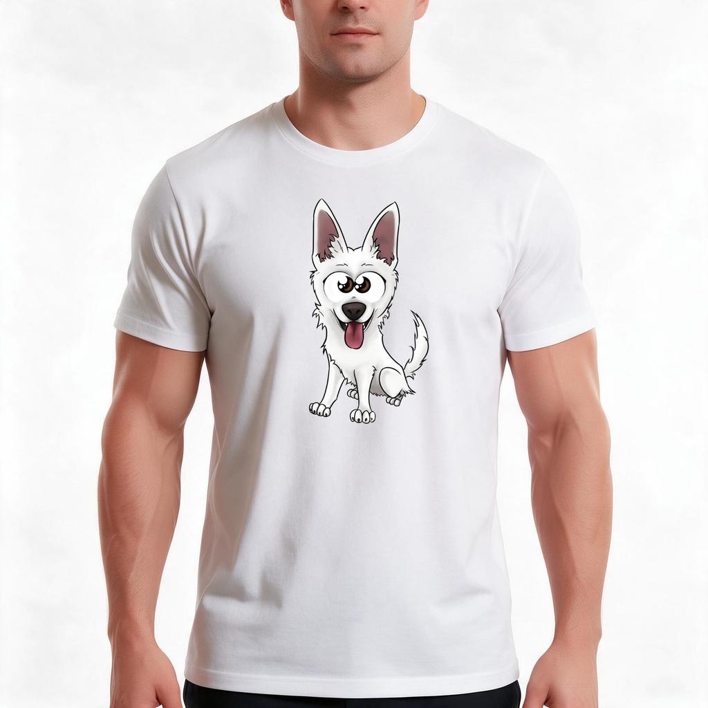 White Swiss Shepherd Dog Calystar Tshirt Summer Casual Cotton Tee Oversized Streetwear Tops Vintage Graphic Print