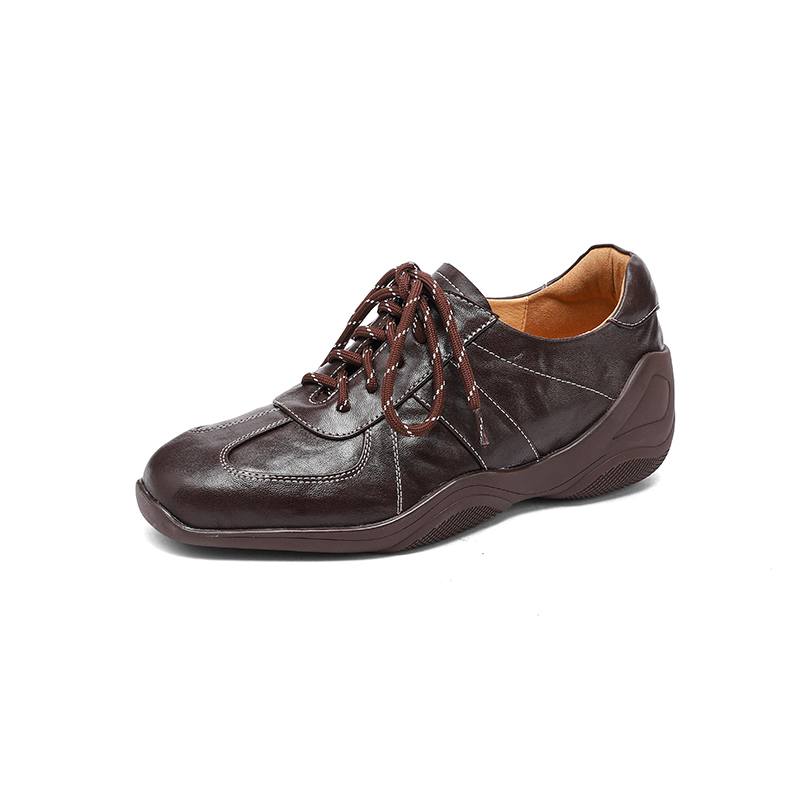 

Krazing Pot Sheepskin Round Toe Low Heels Lace Up Sewing Autumn Leisure Shoes Big Size 42 Women Sneaker 41 коричневий