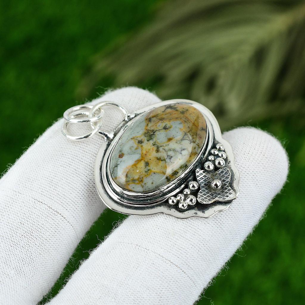Gift For Her 925 Sterling Silver Natural Polychrome Jasper Gemstone Pendant