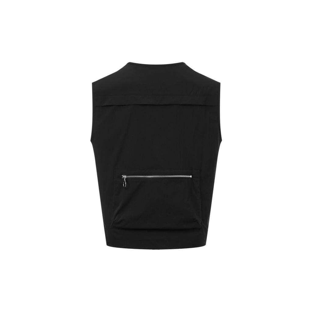 Li Ning Golden Era Solid Color Multi Zipper Design Casual Loose Vest Men Vests Black AMDT003-1