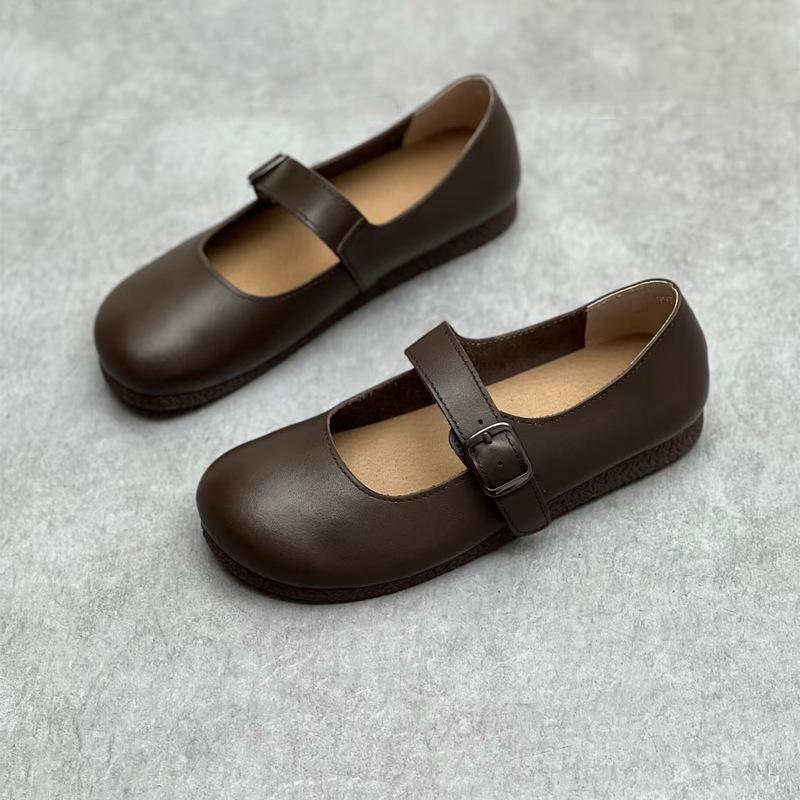 Johnature Ręcznie robione, oryginalne, skórzane, płaskie buty, miękka podeszwa, okrągły nosek, codzienne, uniwersalne buty damskie