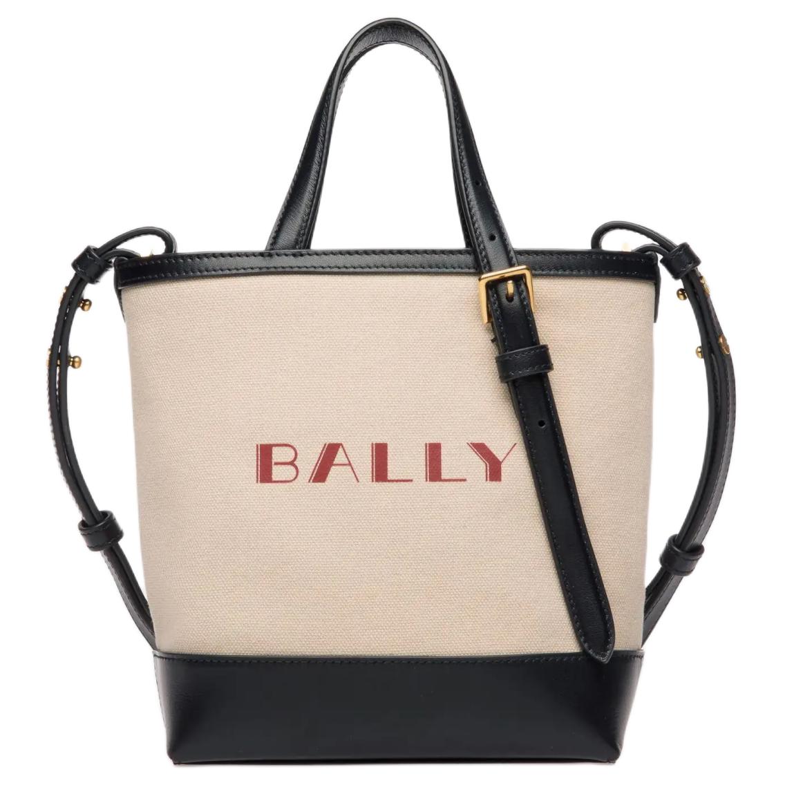 

Bally Summer Capsule Gold Metal Accessory Logo Print Crossbody Tote Canvas And Leather Shoulder Bag Women bags Natural Black 6308393 Basic Set (Bag+Dust Bag)