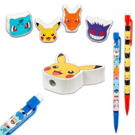 Pokemon Sharp Pencil 10-Pack School Supplies Set 0.7mm Bulk Pikachu 10 Pencils 4 Erasers Stickers Other Classroom Kids