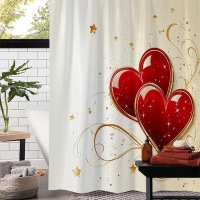 Valentine’s Day Golden Swirls & Sparkling Hearts Shower Curtain – Waterproof Polyester with  Machine Washable Bathroom Decor