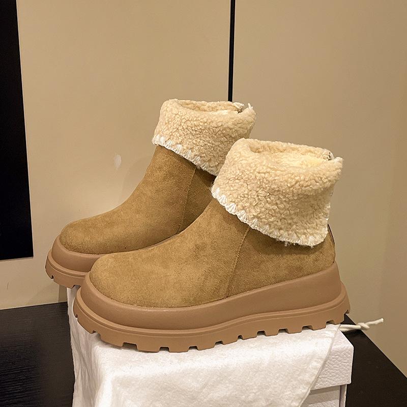 Women's thick bottom furry mouth winter lightweight warm cold plush snow boots non-slip wear casual sneakers cotton boots