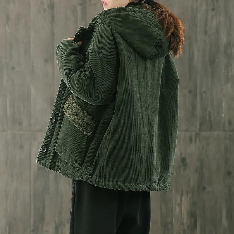 Corduroy Padded Jacket, Women's Padded Jacket with Hat, Autumn and Winter Models, Thick Padded Jacket, Plus Size Women's Padded Jacket