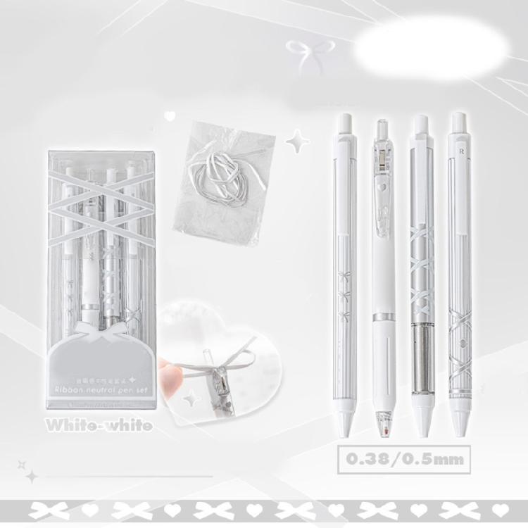 4 Pcs Pressing Pen 0.5mm Retractable Pen Black Ink Gel Pen Neutral Pen Writing Pen Ballet Strap Bows Gel Ink Pen