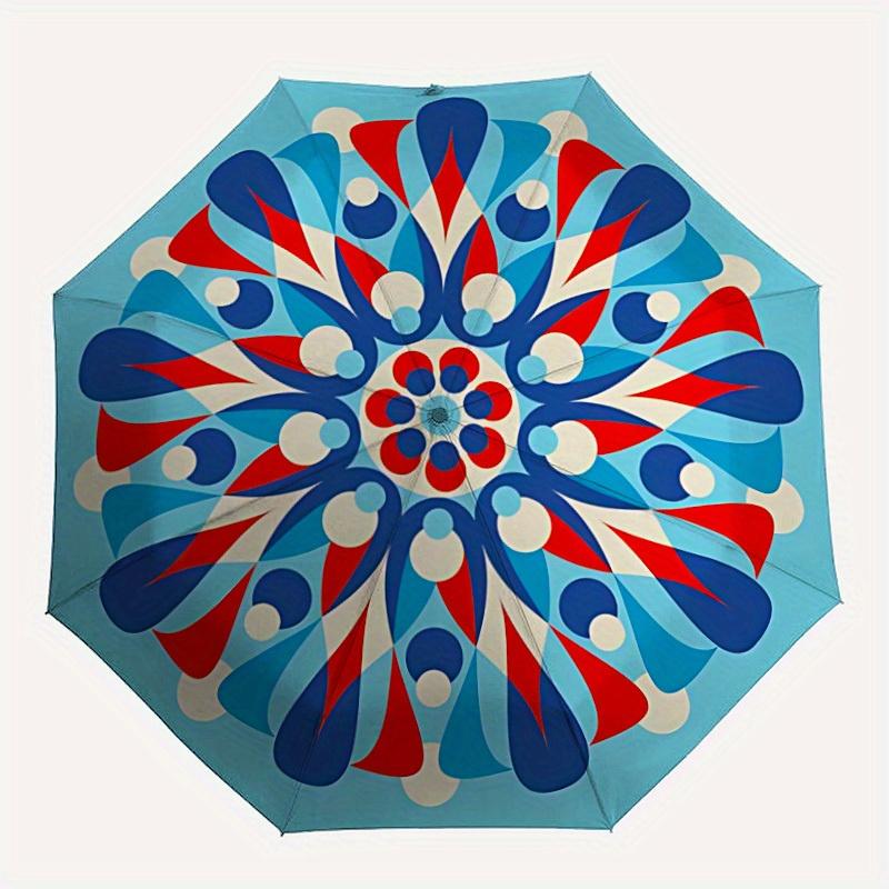 1pc Floral Mandala Automatic Open 8-Rib Windproof Umbrella, Travel & Commuting, Suitable for All Seasons