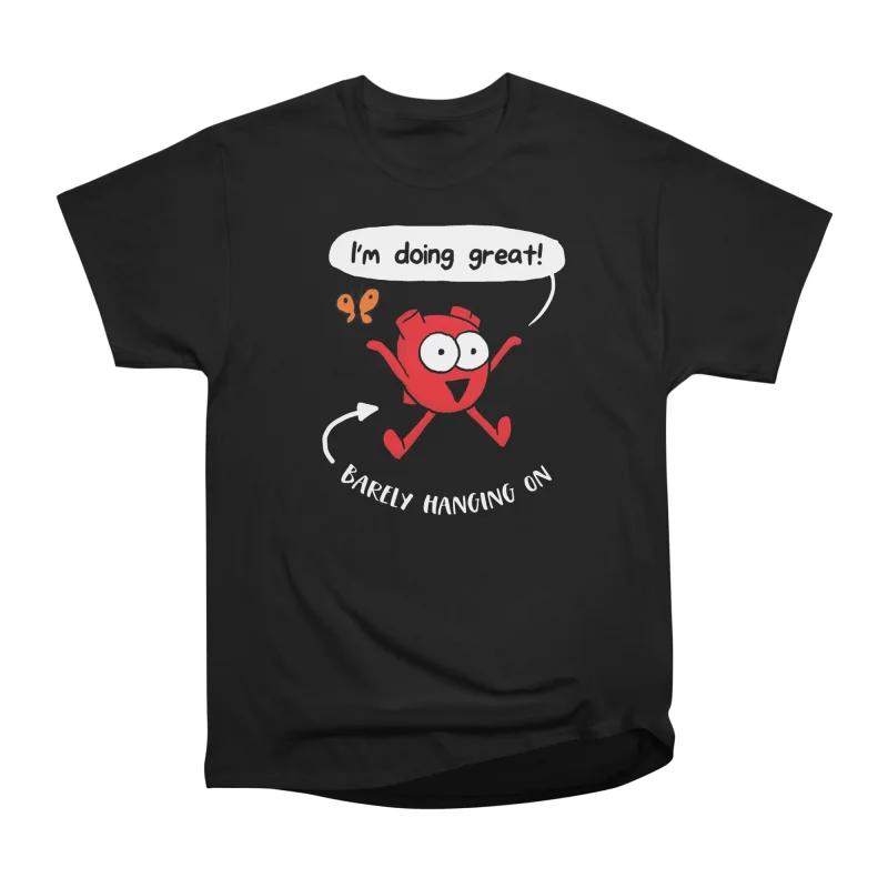 

Men Casual Shirts Short Sleeves IM DOING GREAT HEART Black Tees Oversized T-shirts S чёрный