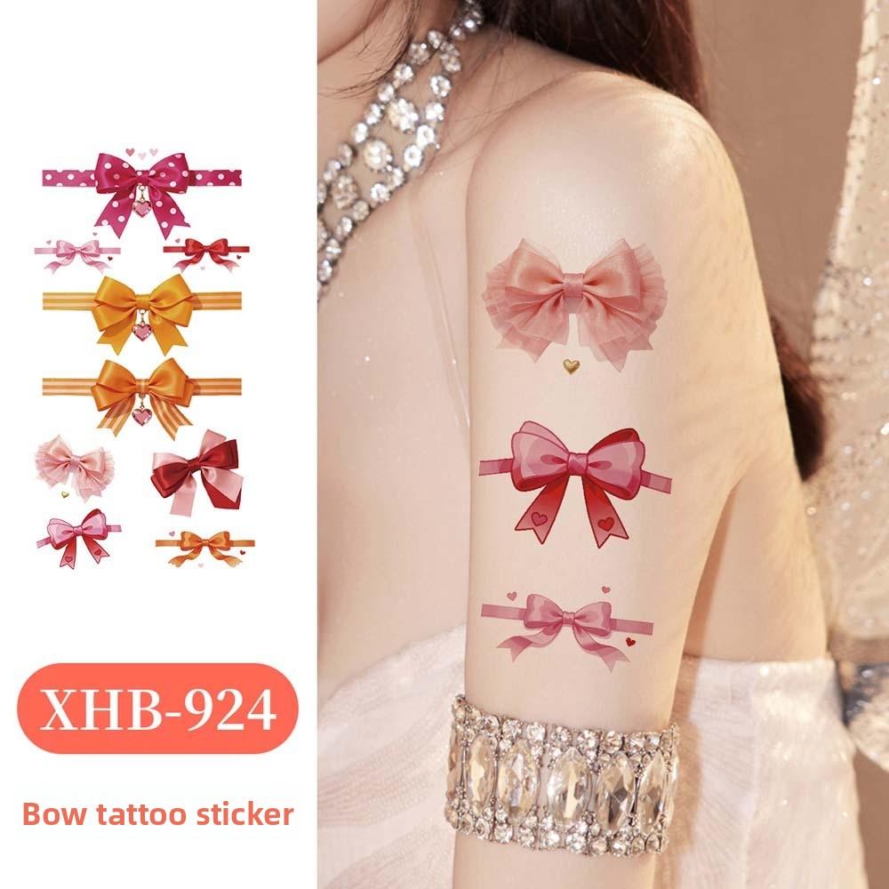 Pink Bowknot Ribbon Colorful Bow Tattoo Stickers Waterproof Makeup Stickers  Live House