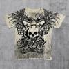 European and American Men's Summer Gothic Skull Letter Print Soft and Breathable Round Neck T-shirt Outdoor Fashionable Street T
