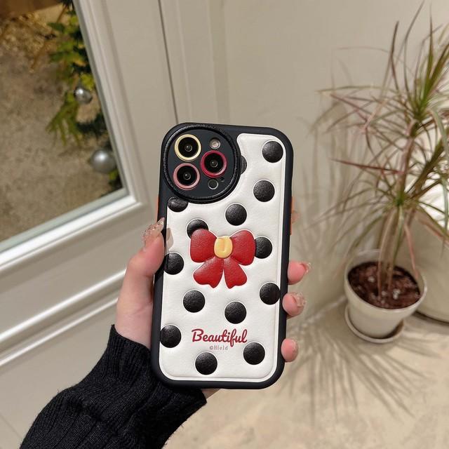 

Ins круглый бант милый рельефный чехол для телефона для Iphone 13 12 Promax 14 Pro Max 11 кожаный силиконовый мягкий защитный чехол задняя крышка Капа For iphone 12promax