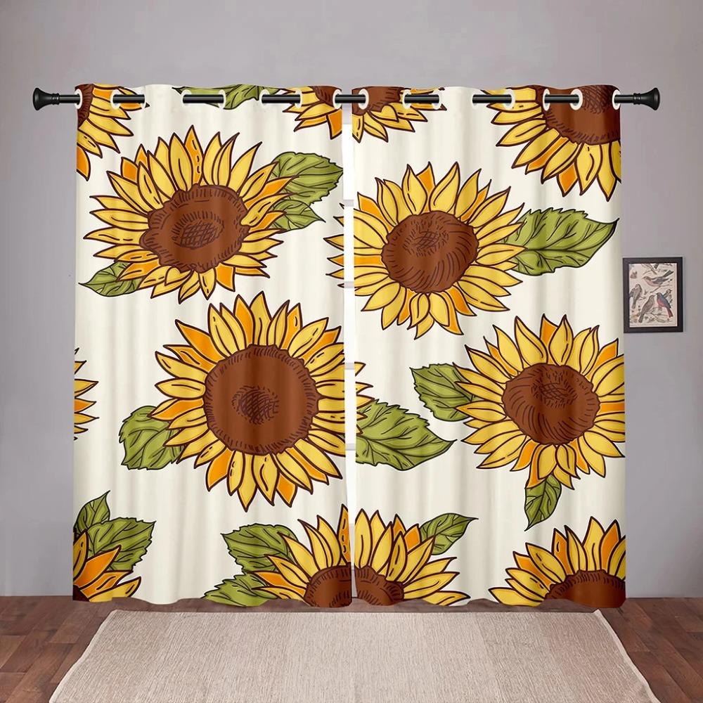 Sunflower Floral Vintage On Sale Blackout Window Curtain for Bedroom Living Room Bathroom Kicthen Door Thick High Shading New
